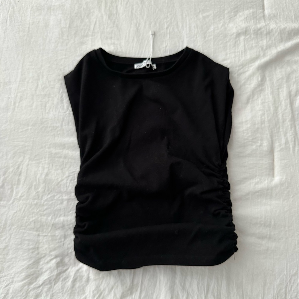 Zara Black High Neck Smocked Sleeveless Top